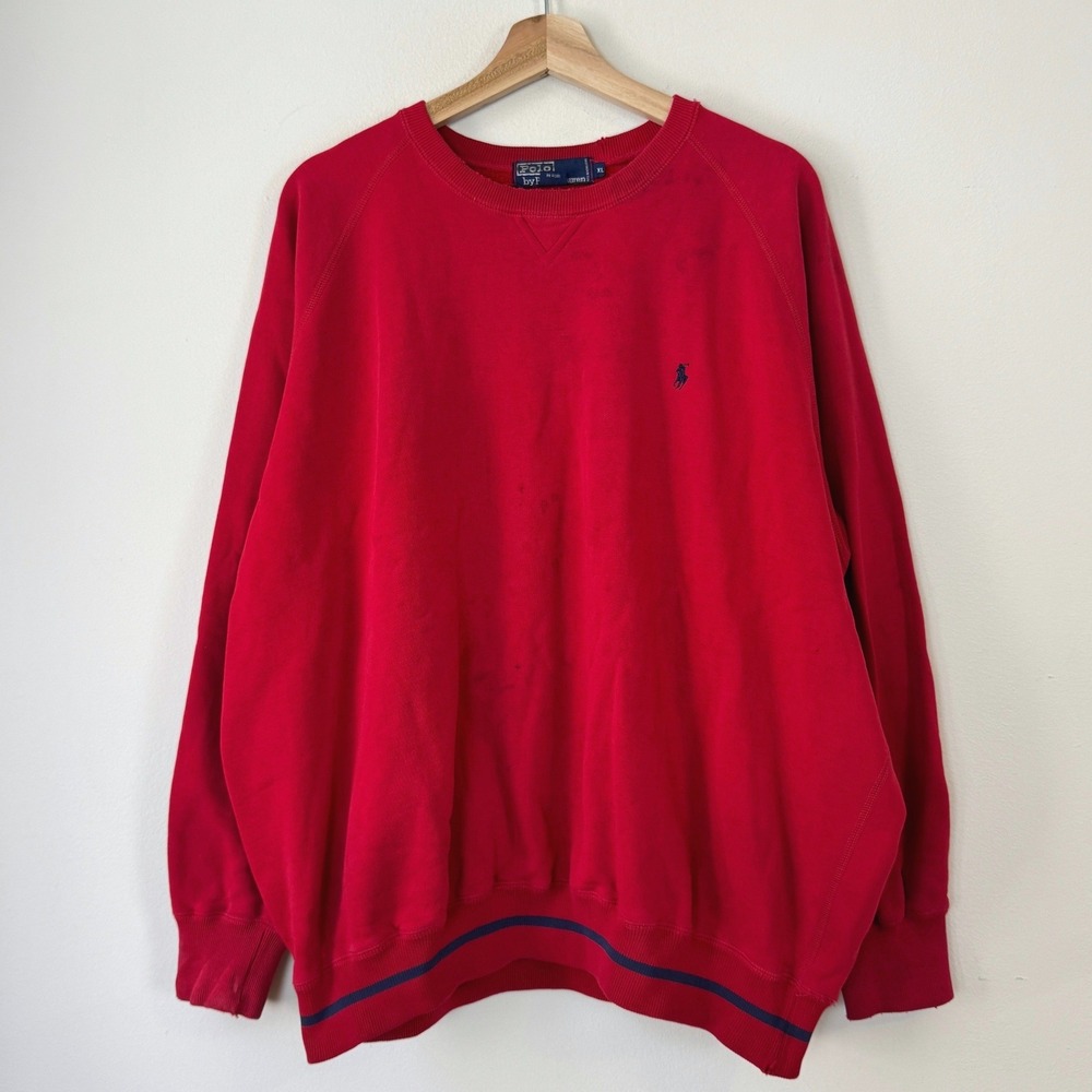 Vintage‎ 90's Polo Ralph Lauren Red Distressed Sweatshirt - XL